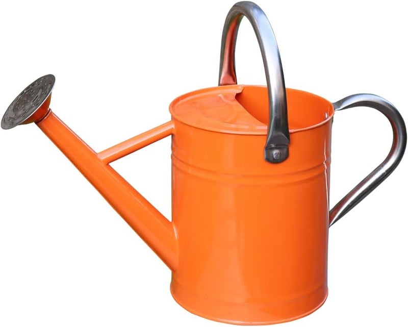 yourjoy Metal Watering Can, One Gallon Watering Cans Stainless Steel for Outdoor Indoor Garden Plants Watering (Stainless Steel Handle Orange) - Image 1